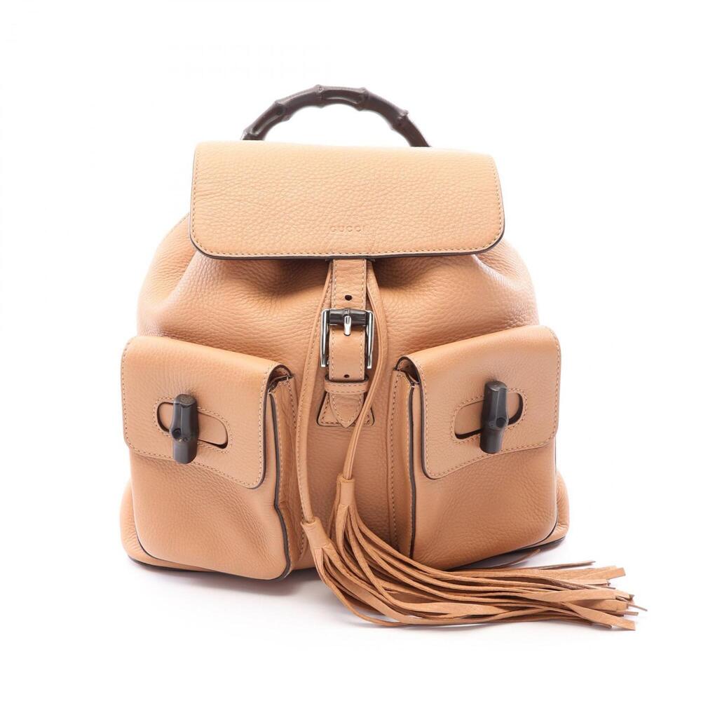 Gucci Bamboo Backpack/Handbag, Leather, Women's, Beige, 370833
